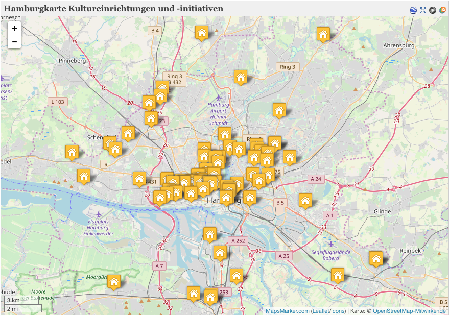 Hamburgkarte mit Angeboten von und für Geflüchtete auf willkommenskultur.hamburg.de