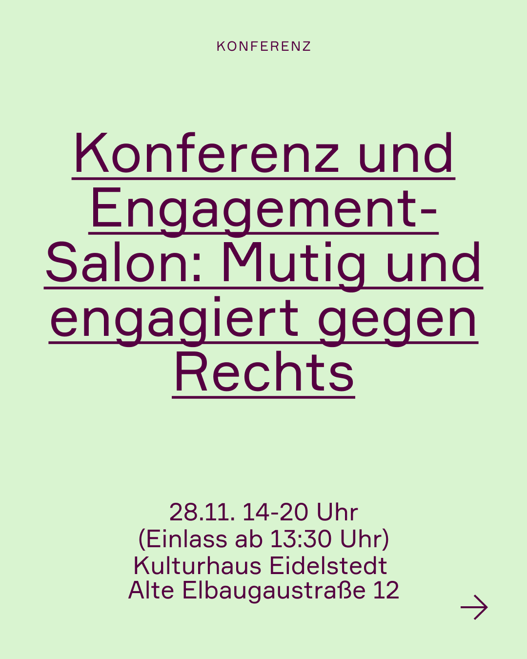Konferenz und Engagement-Salon: „Mutig und engagiert gegen Rechts“ am 28. November 2025 im Kulturhaus Eidelstedt