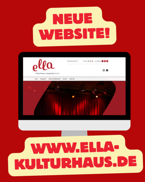 Illustration eines Computer-Bildschirms mit der ella-Webseite. Am oberen Rand des Bildes steht Neue Webseite, am unteren Rand die URL