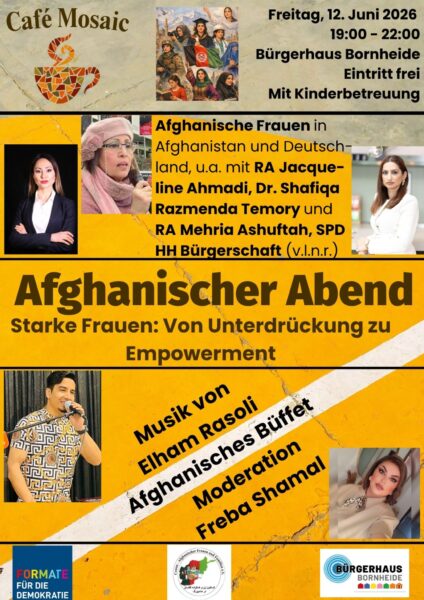 Veranstaltungsplakat mit Informationen zur Veranstaltung und Fotos der Teilnehmenden, sowie Logos